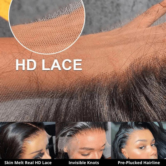 AngieQueen Silky Straight 13X4 HD Natural Color Transparent Lace Front Human Hair Wig
