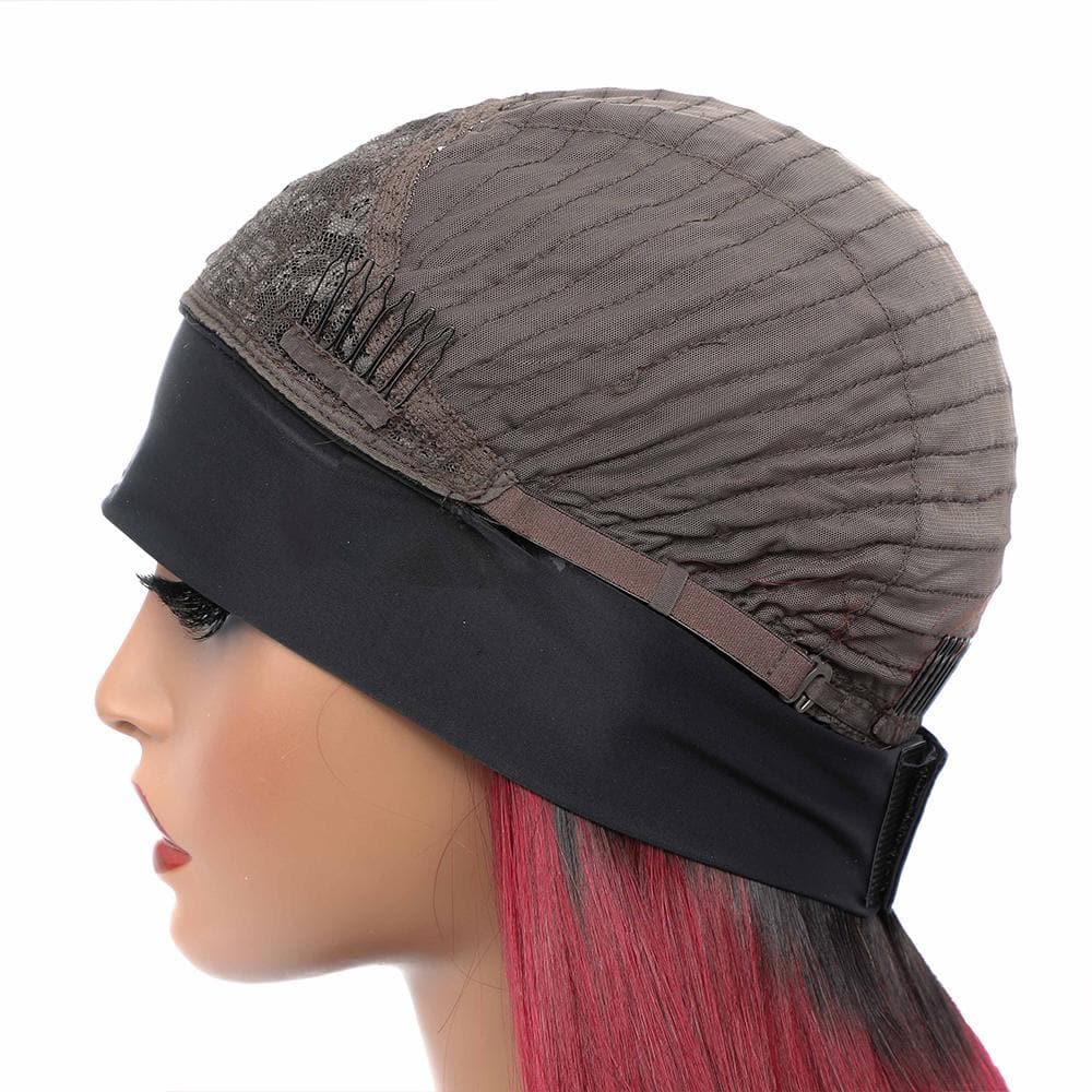 AngieQueen Straight Human Hair Wigs 1B/99J Omber Headband Wig Brazilian Remy Hair Glueless Full Machine Made Wig