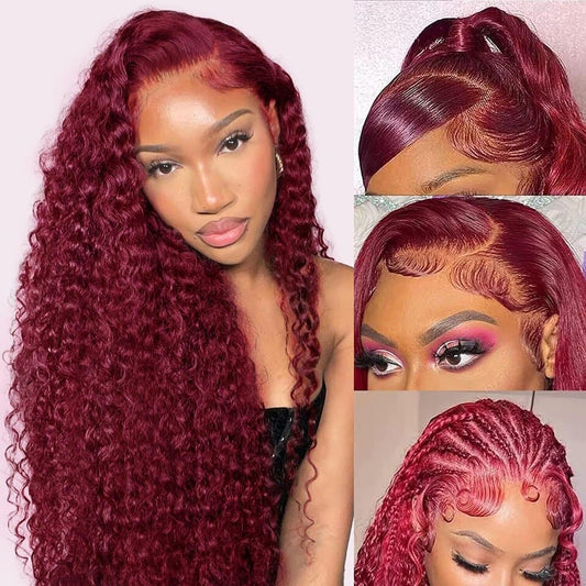 AngieQueen Hair 99J Color Water Wave Lace Front Wig