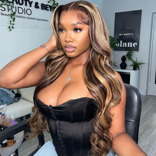 AngieQueen P4/27 Highlight Body Wave 13x4 Lace Front Human Hair Wig 180% Density