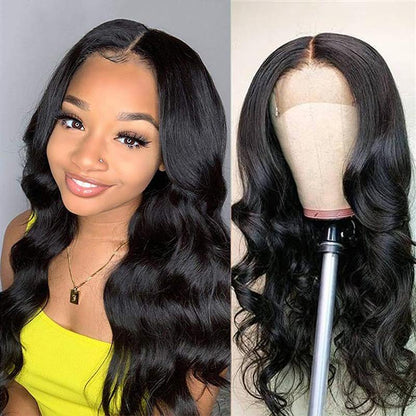 Angie Queen 4*4 Lace Closure Wigs Malaysian Body Wave Human Hair Wigs 180% Density Pre-plucked