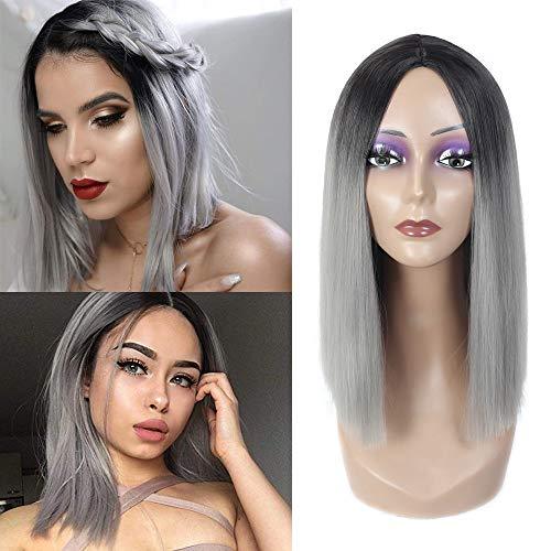 Angie Queen T1b/Grey Straight Middle Part Frontal Lace Short Cut Bob Wig