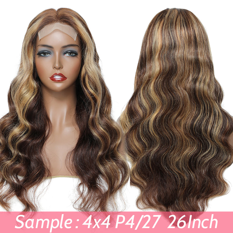 AngieQueen Highlight 4/27 Ombre Body Wave 13x4 Lace Front Wigs High Density Wig