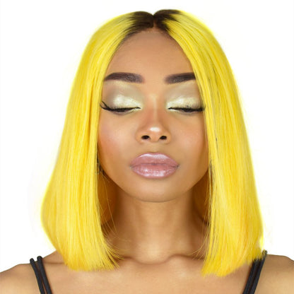 Angie Queen T1b/Yellow Straight Middle Part Frontal Lace Bob Wig