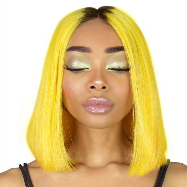 Angie Queen T1b/Yellow Straight Middle Part Frontal Lace Bob Wig