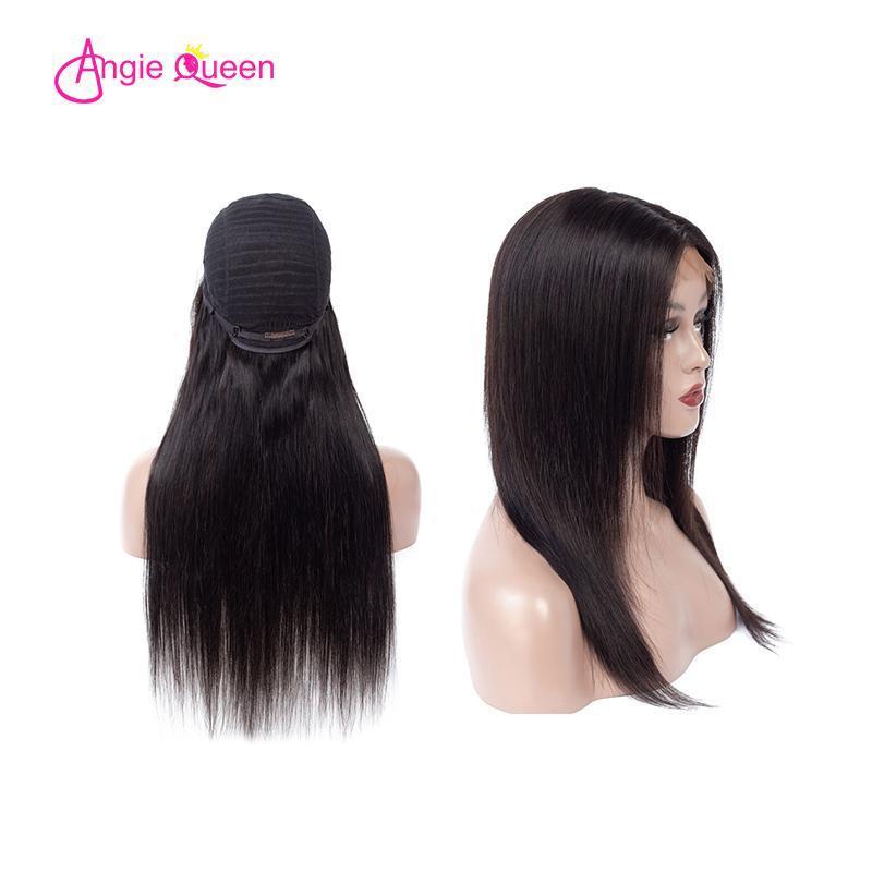 Angie Queen 4*4 Lace Closure Wigs Peruvian Straight Human Hair Wigs 180% Density Pre-plucked