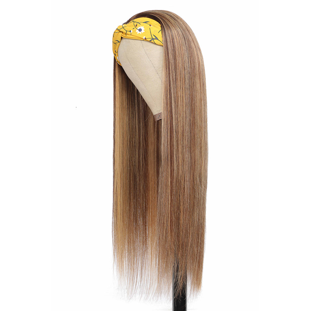 AngieQueen Straight Headband Wig Human Hair Highlight #4 /27  Remy  Full Machine Made Wig