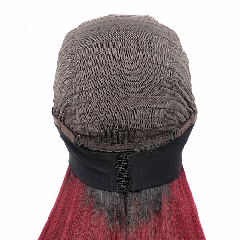AngieQueen Straight Human Hair Wigs 1B/99J Omber Headband Wig Brazilian Remy Hair Glueless Full Machine Made Wig