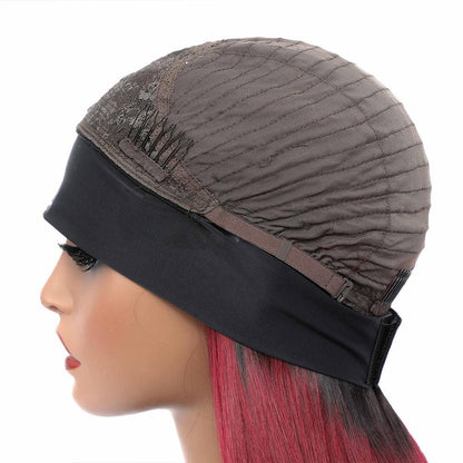 AngieQueen Straight Human Hair Wigs 1B/99J Omber Headband Wig Brazilian Remy Hair Glueless Full Machine Made Wig