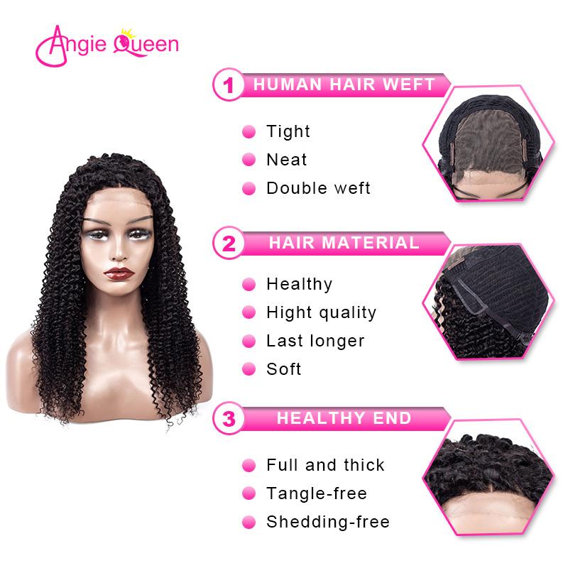 Angie Queen 4*4 Lace Closure Wigs Malaysian Curly Human Hair Wigs 180% Density Pre-plucked