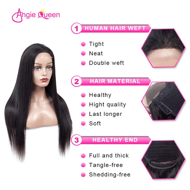 Angie Queen 4*4 Lace Closure Wigs Peruvian Straight Human Hair Wigs 180% Density Pre-plucked