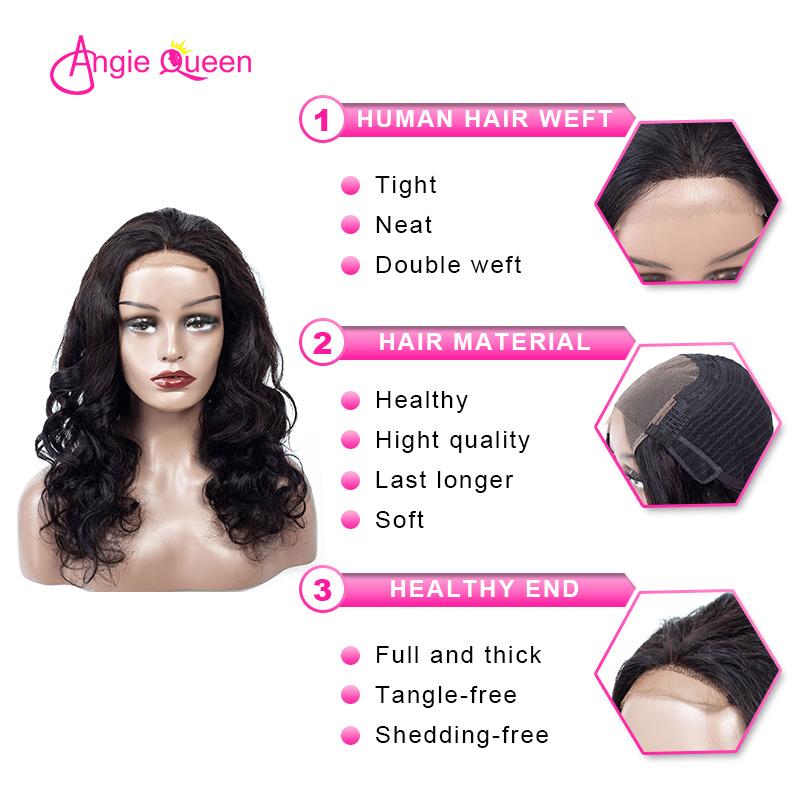 Angie Queen 4*4 Lace Closure Wigs Peruvian Body Wave Human Hair Wigs 180% Density Pre-plucked