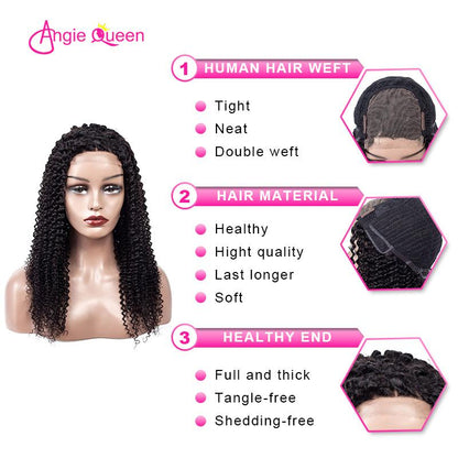 Angie Queen 4*4 Lace Closure Wigs Indian Curly Human Hair Wigs 180% Density Pre-plucked