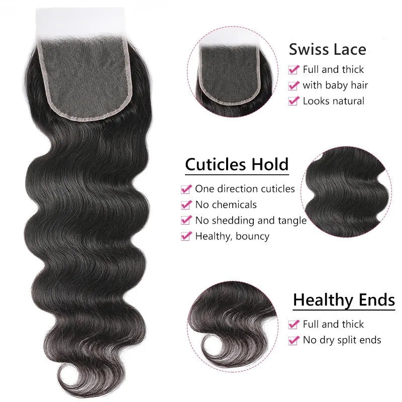 Angie Queen Free Part 5x5 Swiss Lace Closure Body Wave Hair Natural Color