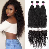 Angie Queen 4 Bundles with Frontal Malaysian Curly Virgin Human Hair Weave Bundles