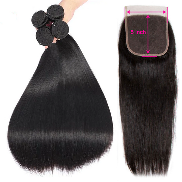 Angie Queen 5x5 Lace Closure With Bundles Brazilian Virgin Straight Human Hair