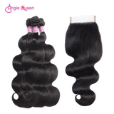 Angie Queen 5x5 Lace Closure With Bundles Brazilian Body Wave Virgin Human Hair Deals