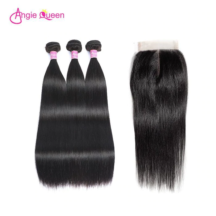 Angie Queen 5x5 Lace Closure With Bundles Brazilian Virgin Straight Human Hair