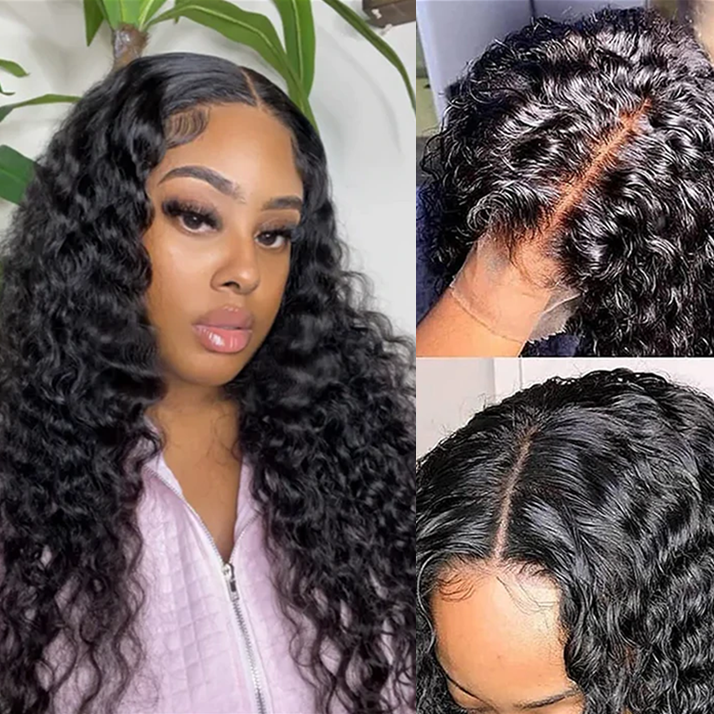 Angiequeen HD Lace 5X5 Closure Wigs Deep Wave Transparent Lace Long Wigs For Sale