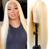 Angie Queen 100% Virgin Volume Human Hair Soft Long 613 Blonde Straight Lace Frontal Wig