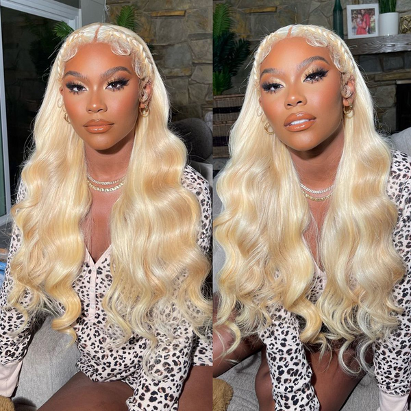 Angie Queen 13x4 Middle Part Lace Front Wigs 613 Blonde Body Wave Human Hair  Wigs 180% Density