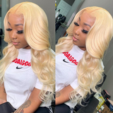 Angie Queen 13x4 Middle Part Lace Front Wigs 613 Blonde Body Wave Human Hair  Wigs 180% Density