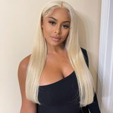 Angie Queen 100% Virgin Volume Human Hair Soft Long 613 Blonde Straight Lace Frontal Wig