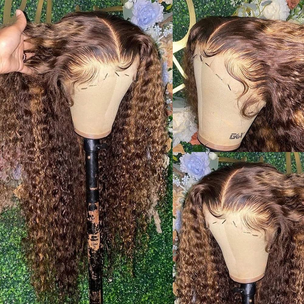 AngieQueen 13X4 Lace Front Wig P4/27 Ombre Highlight Deep Wave Lace Front Wigs