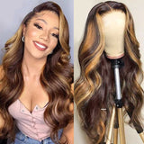 AngieQueen Highlight 4/27 Ombre Body Wave 13x4 Lace Front Wigs High Density Wig