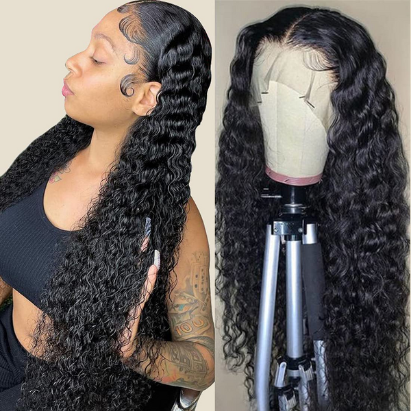 Angie Queen 13x4 Lace Front Wigs Malaysian Deep Wave Human Hair Wigs 180% Density Pre-plucked