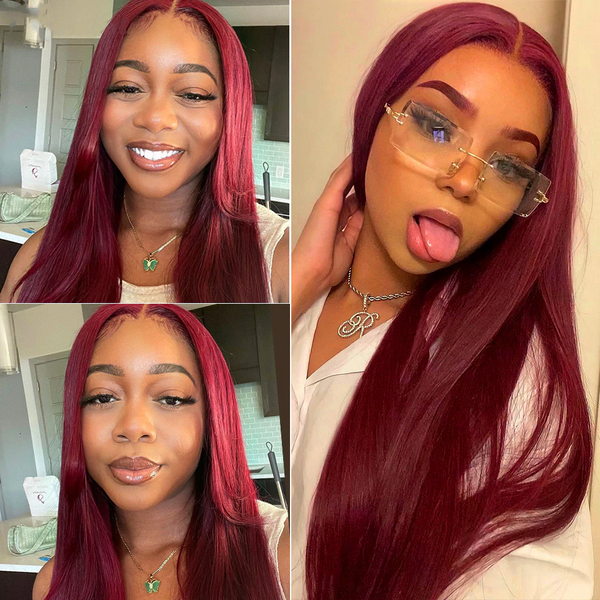 AngieQueen Hair 99J Color Straight  13X4 Lace Front Wig