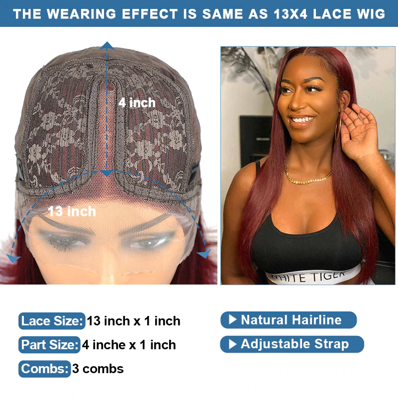 AngieQueen Colored Burgundy Transparent Lace Front Wigs Human Hair Straight Wig Red 13x4x1 Lace Frontal Wigs