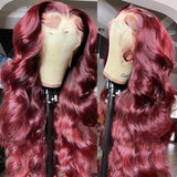 AngieQueen 99J Red and Burgundy Body Wave Part Transpant Lace Frontal Wig