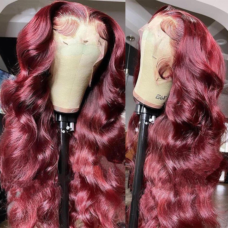 AngieQueen 99J Red and Burgundy Body Wave Part Transpant Lace Frontal Wig