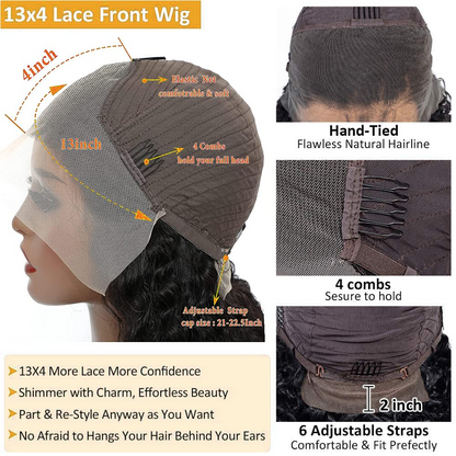 Angie Queen 13x4 Lace Front Wigs Peruvian Deep Wave Human Hair Wigs 180% Density Pre-plucked
