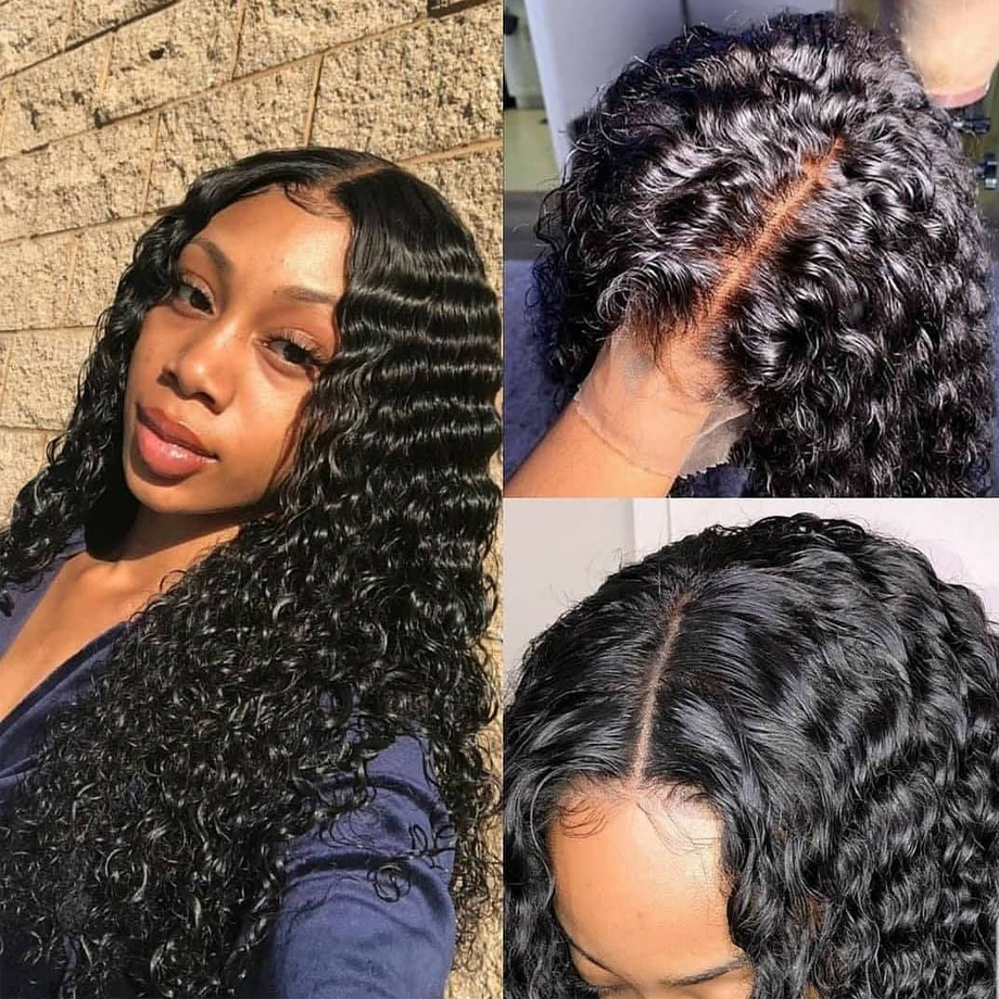 Angiequeen Brazilian HD Lace Wig 4X4 Deep WaveVirgin Hair 14-36 inches Long Transparent Wig