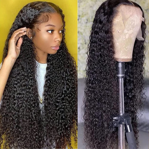 Angiequeen 13x6 Curly Wave Pre Plucked Virgin Hair 18-36 inches HD Lace Closure Long Wigs