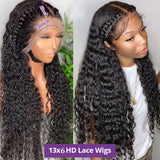 Angiequeen 13x6 Water Wave Pre Plucked Virgin Hair 18-36 inches HD Lace Closure Long Wigs
