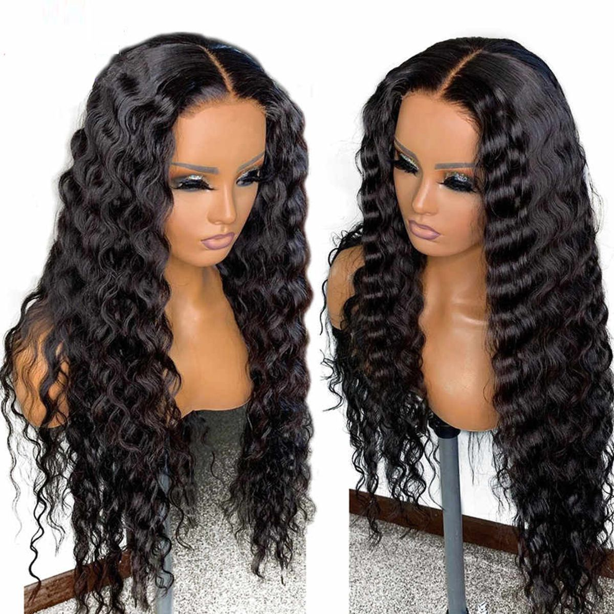 Angiequeen 5X5 HD Lace Loose Deep Pre Plucked 18-36 inches Closure Long Human Wigs