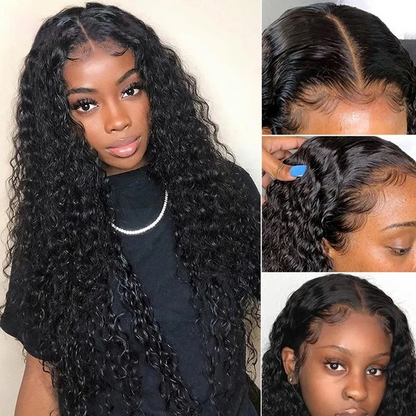 Angiequeen Water Wave Real 4X4 HD /Transparent Lace Closure Glueless Long Virgin Wig