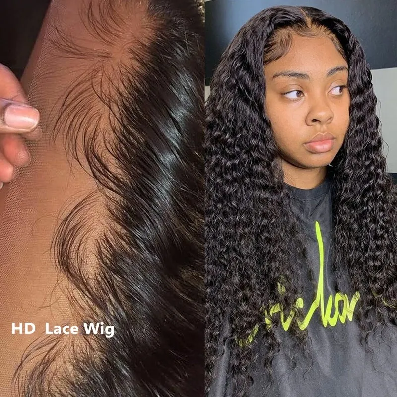 Angiequeen Water Wave Real 4X4 HD /Transparent Lace Closure Glueless Long Virgin Wig