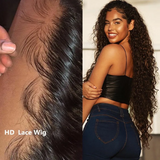 Angiequeen Real 4X4 HD /Transparent Lace Closure Curly Wave Glueless Long Wig