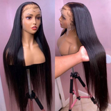 AngieQueen Transparent Brazilian Silky Straight Natural Color 13X6 Long  Lace Front Human Wig