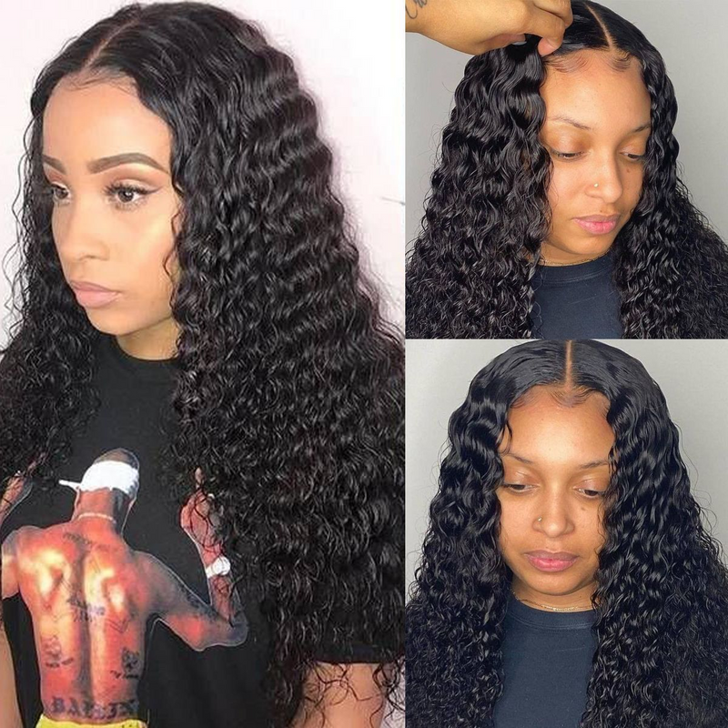 Angie Queen 4*4 Lace Closure Wigs Brazilian Deep Wave Human Hair Wigs 180% Density Pre-plucked