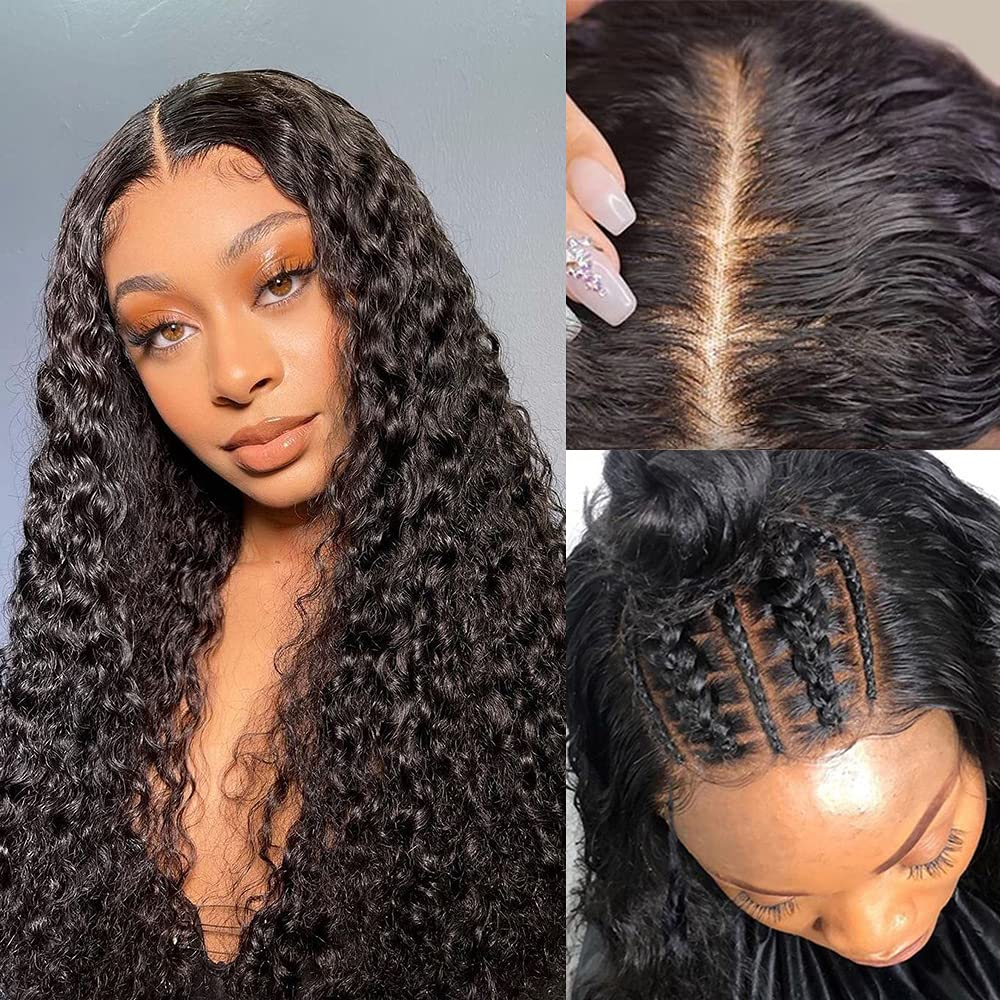 Angie Queen 4*4 Lace Closure Wigs Brazilian Deep Wave Human Hair Wigs 180% Density Pre-plucked