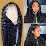 Angie Queen 4*4 Lace Closure Wigs Brazilian Deep Wave Human Hair Wigs 180% Density Pre-plucked
