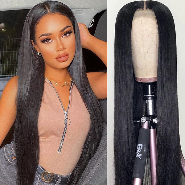 Angie Queen 4*4 Lace Closure Wigs Indian Straight Human Hair Wigs 180% Density Pre-plucked