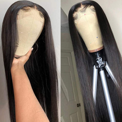 Angie Queen 4*4 Lace Closure Wigs Perruques de cheveux humains droits brésiliens 180% de densité pré-collés