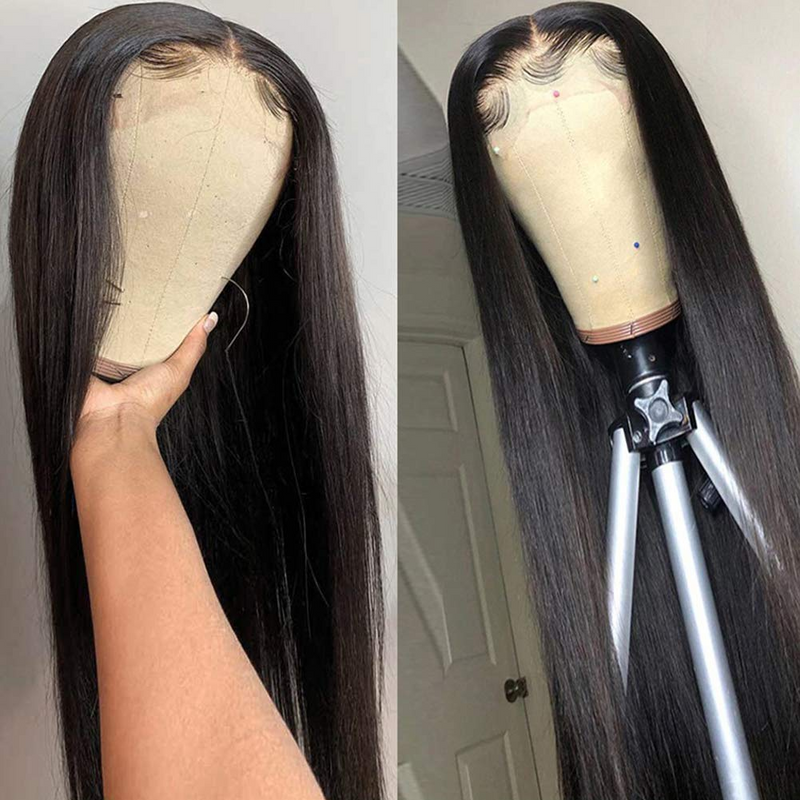 Angie Queen 4*4 Lace Closure Wigs Brazilian Straight Human Hair Wigs 180% Density Pre-plucked