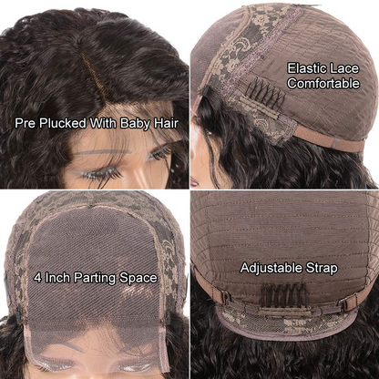 Angie Queen 4*4 Lace Closure Wigs Peruvian Deep Wave Human Hair Wigs 180% Density Pre-plucked